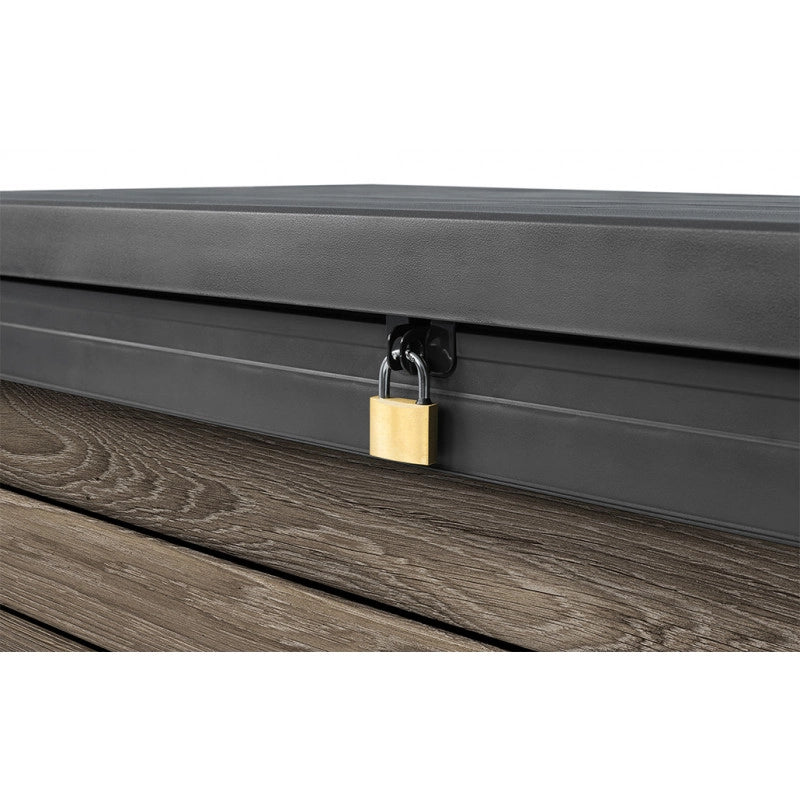 Baule da Giardino con Seduta Keter Deco 100G Walnut 380L - Effetto Legno 122,9x62,1x70,6 - Keter