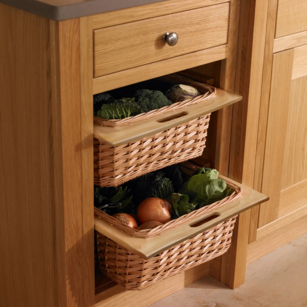 Cestelli Estraibili in Vimini per Cucina Cassetti Credenza Cesto in Vimini con Telaio e Binari in Legno di Faggio per Dispensa da 40cm Organizza Unità 40 cm con Viti - 3 Cesti