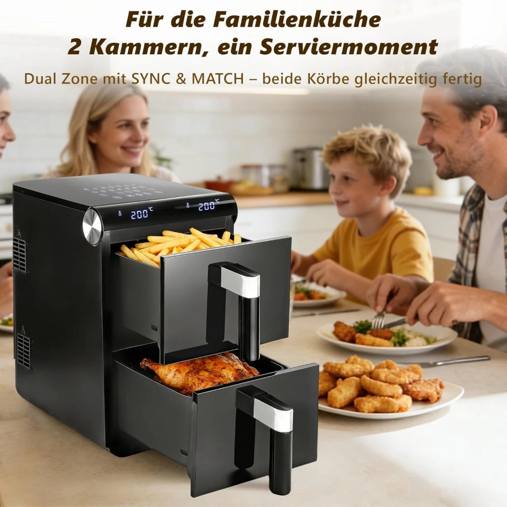 ZMH Friggitrice ad aria da 11L 2 scomparti friggitrice ad aria a doppia zona 13 in 1 2800W con touchscreen e timer