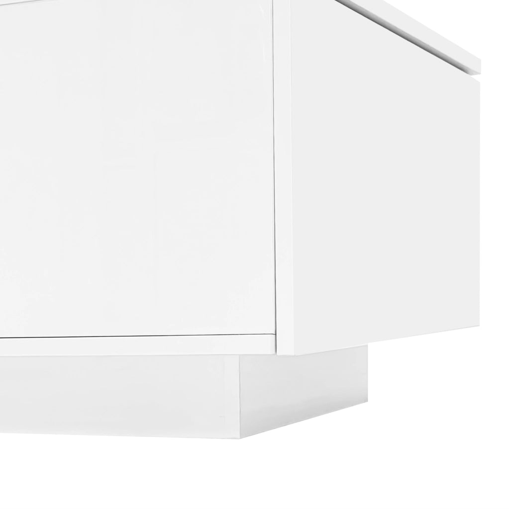 Tavolino da salotto 120x50x38.5 cm con LED e ante laterali; bianco