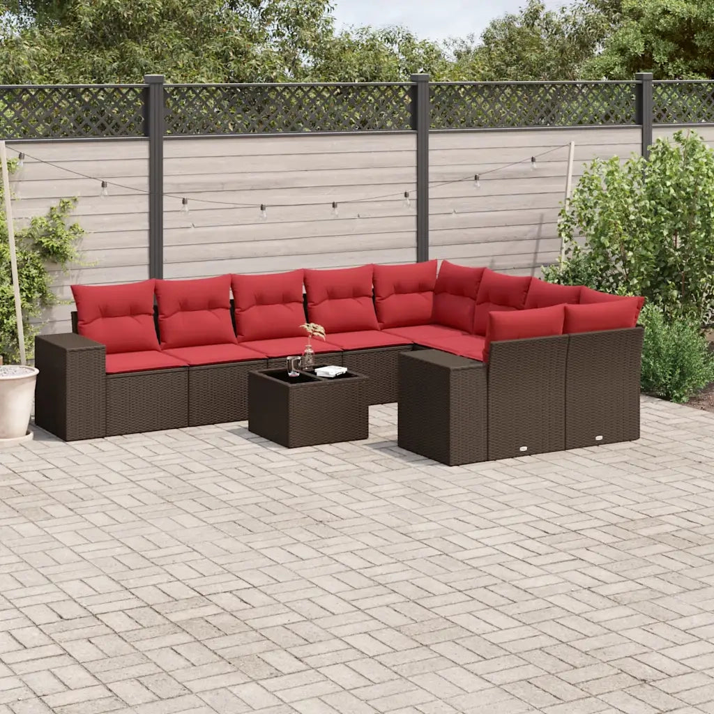 Set Divani da Giardino 10 pz con Cuscini Marrone in Polyrattan 3223053