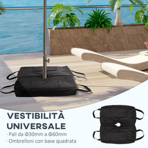 Base per Ombrellone 50x25x18 cm a Sacco Riempibile con 50 kg di Sabbia in Plastica e Tessuto Oxford Nero