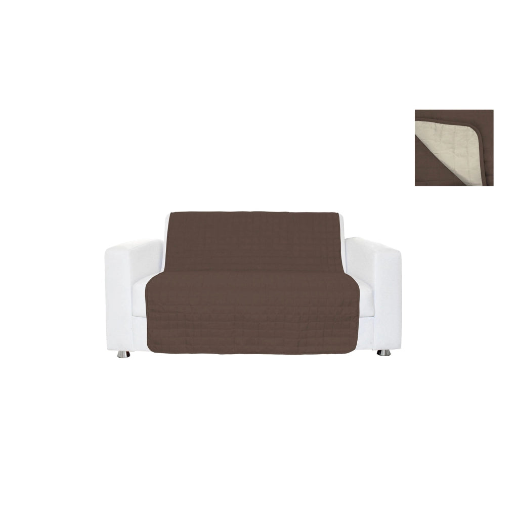 Copridivano a Fascia 3 Posti 175x190 cm in Microfibra Doubleface Marrone/Panna