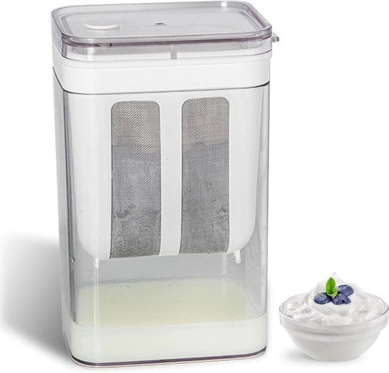 Sfregiatore di yogurt 1100 ml - Sfregiatore a immersione con coperchio - Sfregiatore riciclabile per la filtrazione del succo melata mesh - Uso domestico.