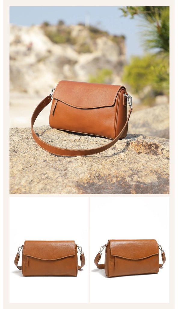 Borsa a tracolla da donna in vera pelle marrone