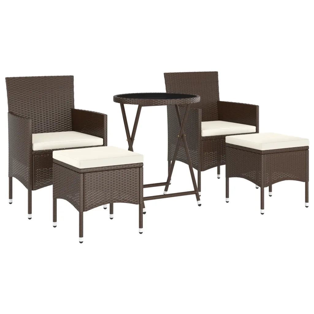 Set Bistrot Giardino 5 pz | Set Salotto da Giardino Polyrattan e Vetro Temperato Marrone