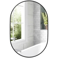 Specchio Bagno Ovale da Parete con Cornice in Alluminio, Verticale o Orizzontale, 60x90cm, Nero