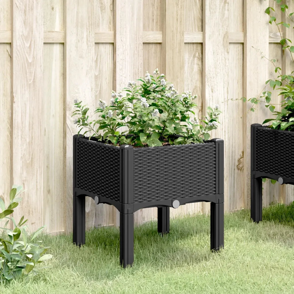 Fioriera | Cassetta per fiori | Vaso da Giardino con Gambe Nera 40x40x42 cm in PP