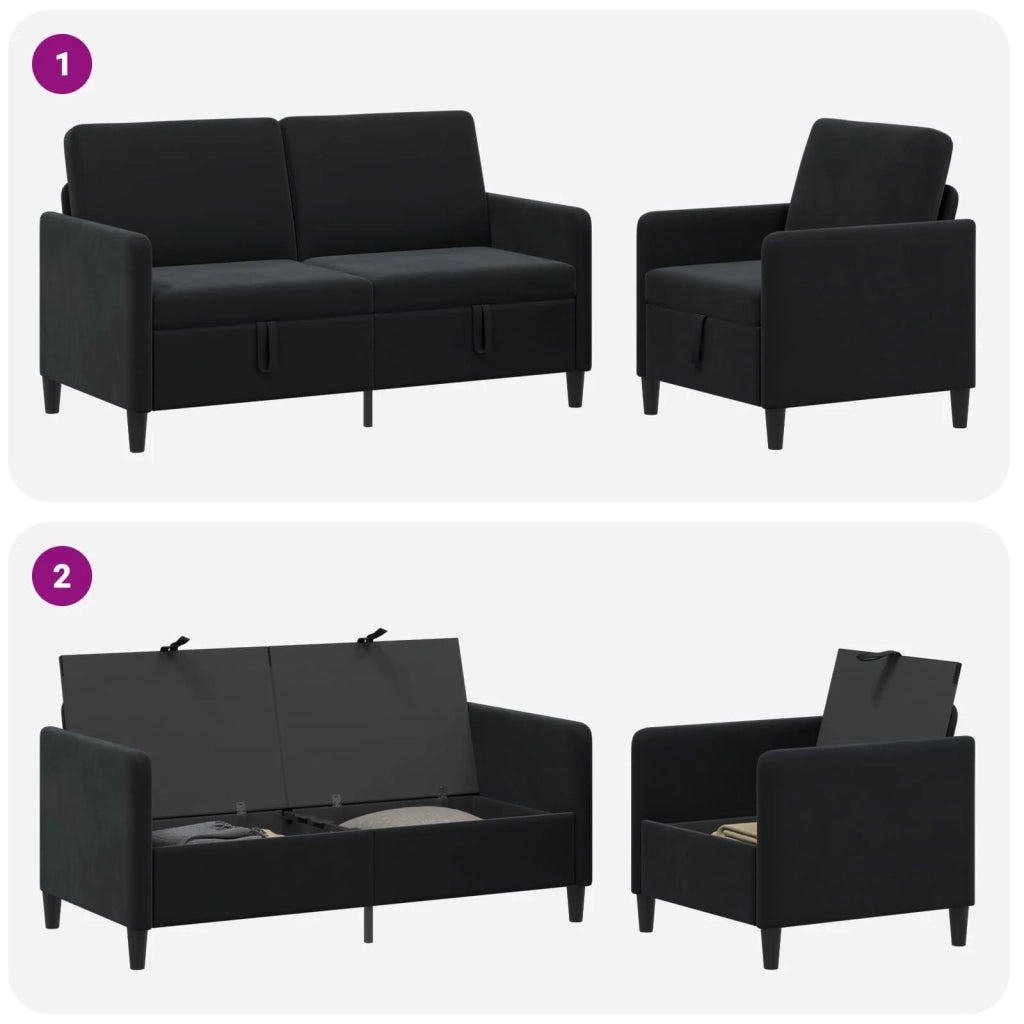 Set di Divani con Storage 2 pz Nero Poliestere 3429196