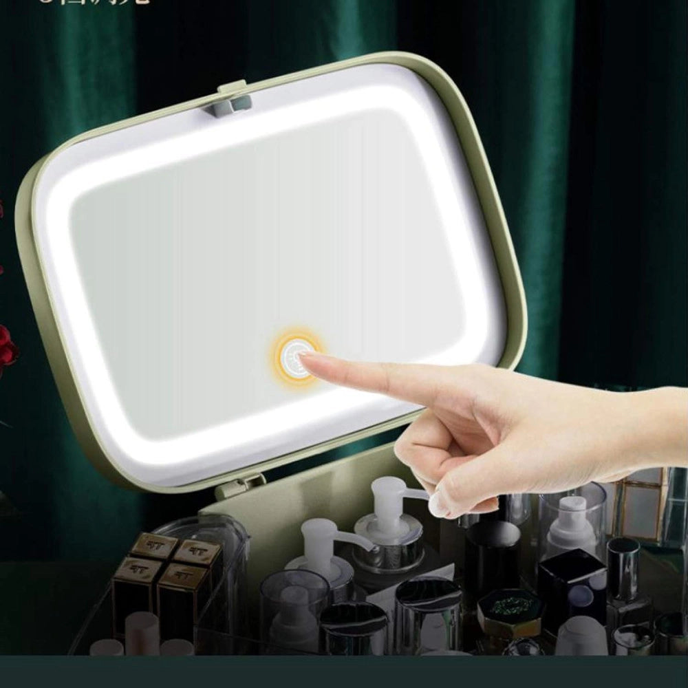 Trade Shop - Organizer Beauty Case Porta Trucco Accessori Gioielli Con Specchio Led Cassetti -