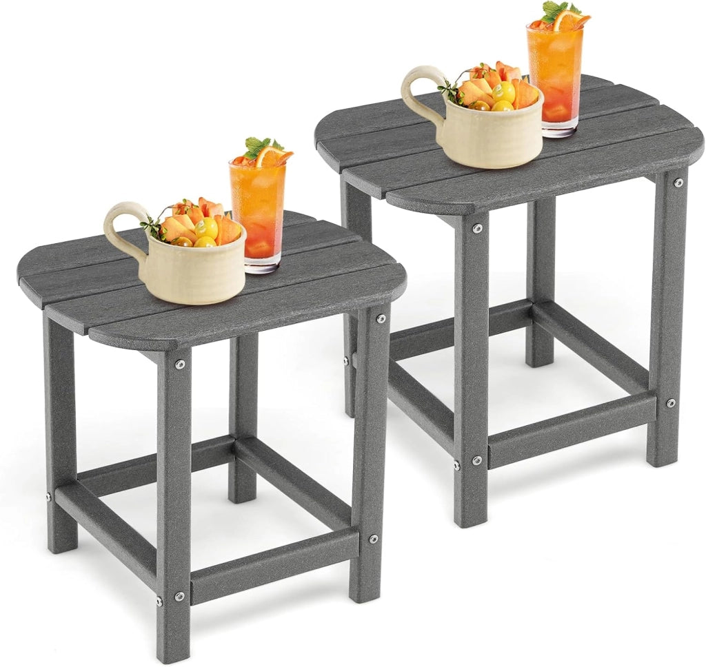 Set di 2 Tavolini Laterale Giardino, Tavolo Esterno Rettangolare in Legno, per Giardino Esterno Piscina, Portata 91 kg