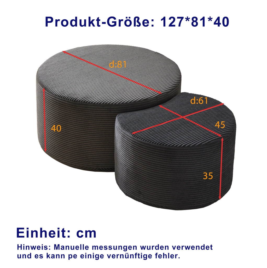 Set di 2 tavolini pouf rotondi in tessuto nero
