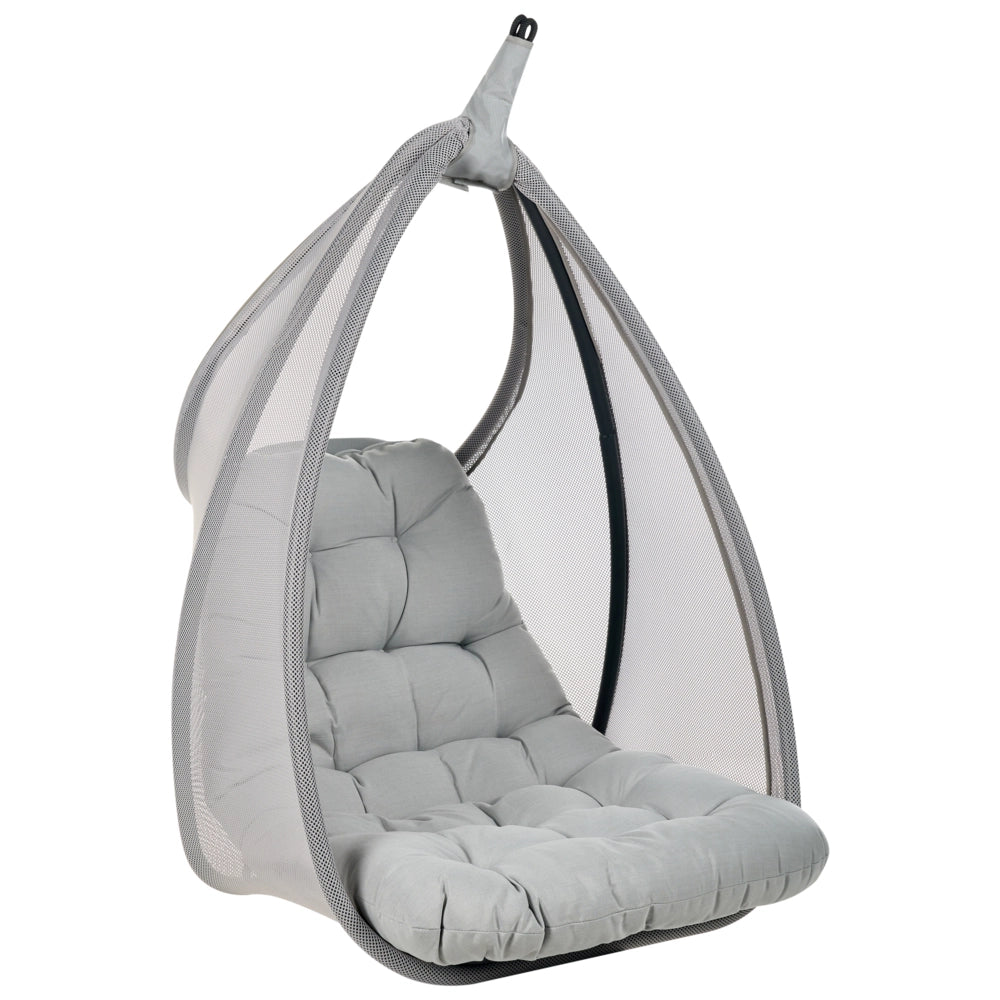 Sedia a uovo a dondolo Supporto metallico grigio chiaro Morbido cuscino da seduta Boho Rustico Soggiorno Terrazza