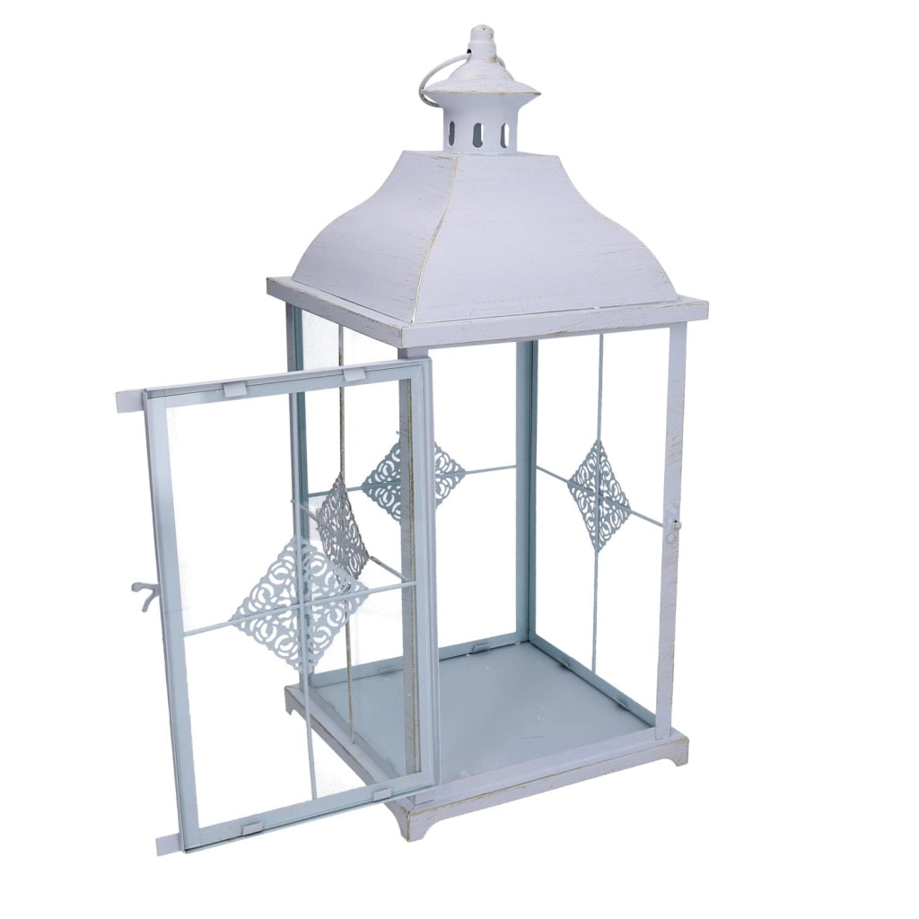 Lanterna metallo 1-2 bianco opaco dorato quadro cm22x22h51