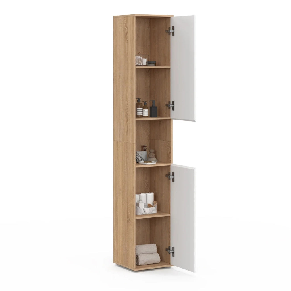 IDMarket - TOMI pensile da bagno a 2 ante e 1 nicchia in faggio bianco