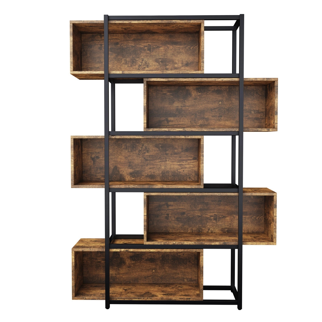 Libreria a 5 ripiani in MDF marrone e nero 121x35x176 cm con sistema antiribaltamento