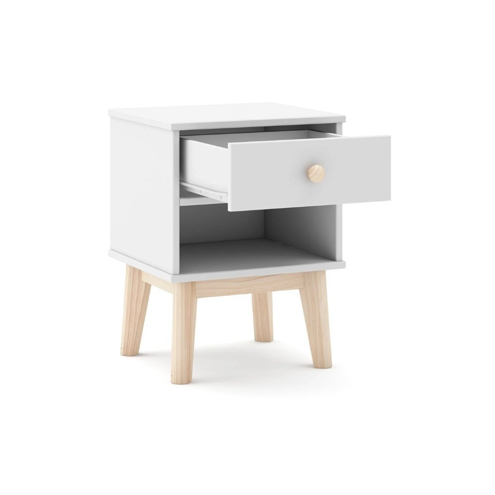 Comodino per cameretta Esteban 1 cassetto in legno massiccio colore bianco