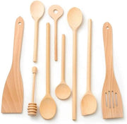 Set di utensili da cucina in legno di quercia 9 pezzi, grande e piccolo (6x cucchiai da cucina 18 cm - 35 cm di lunghezza, 2x spatole, cucchiaio per amalgamare)