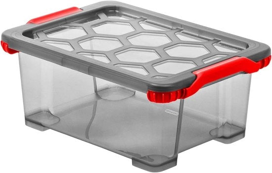 Scatola di stoccaggio protettiva 11l con coperchio in plastica (PP) BPA-free antracite/rosso 11l (393 x 283 x 160 mm)