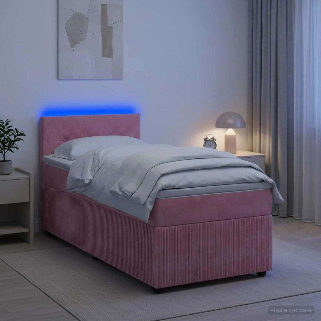 Letto box spring con materasso Rosa 100 x 200 cm Velluto 3453088