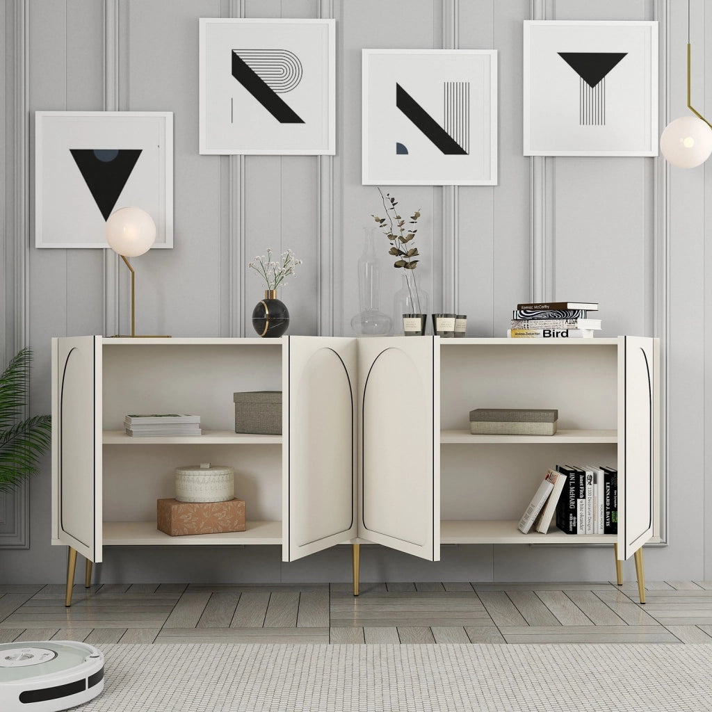 Credenza in legno "Lyon" - 180 x 35 x 80 cm - Crema, Oro