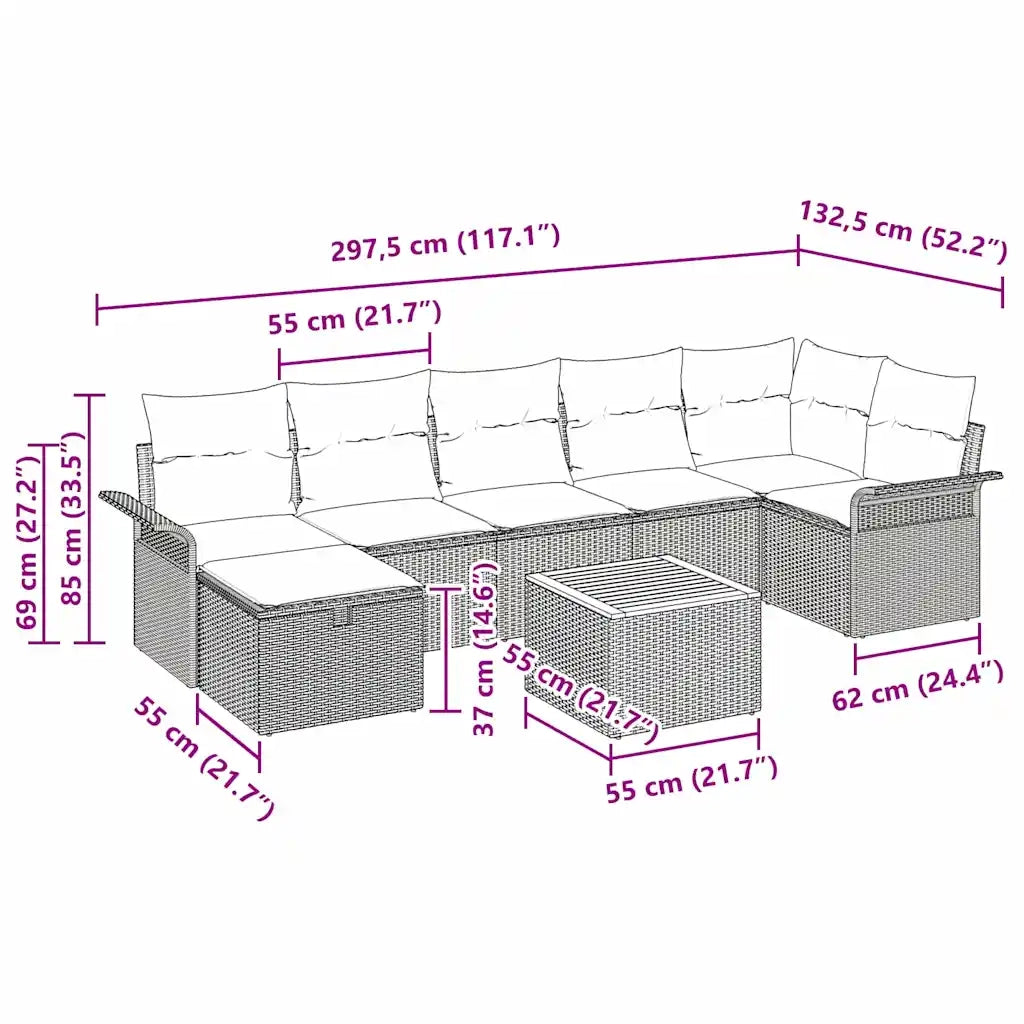 Set Divano da Giardino con cuscino 8 pcs Beige polyrattan 3359462