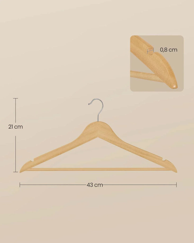 Grucce in legno set da 30 sottili con tacche grucce per pantaloni gancio girevole a 360° legno di betulla per canotte giacche naturale 12_0005060