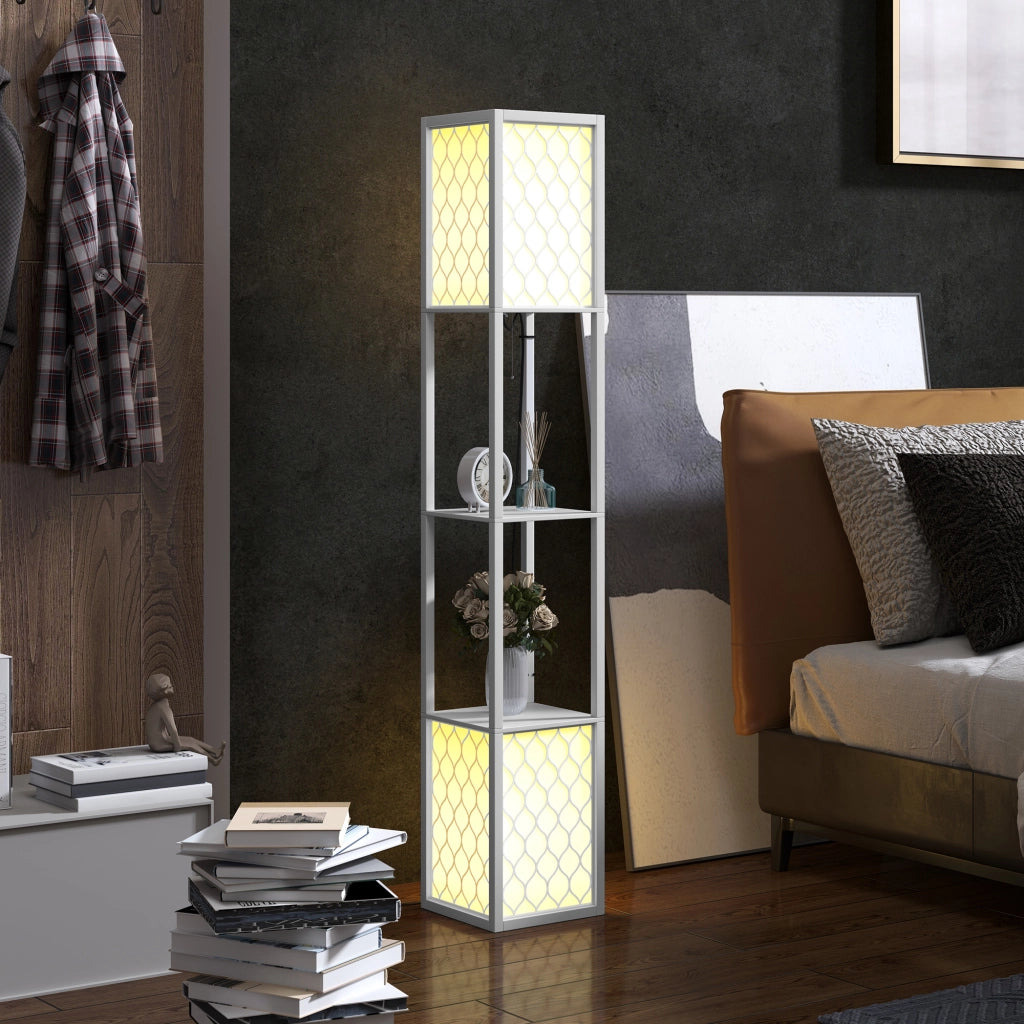 Lampada da Terra con Ripiani ¨C Xylo ¨C Bianco 26x26x156 cm
