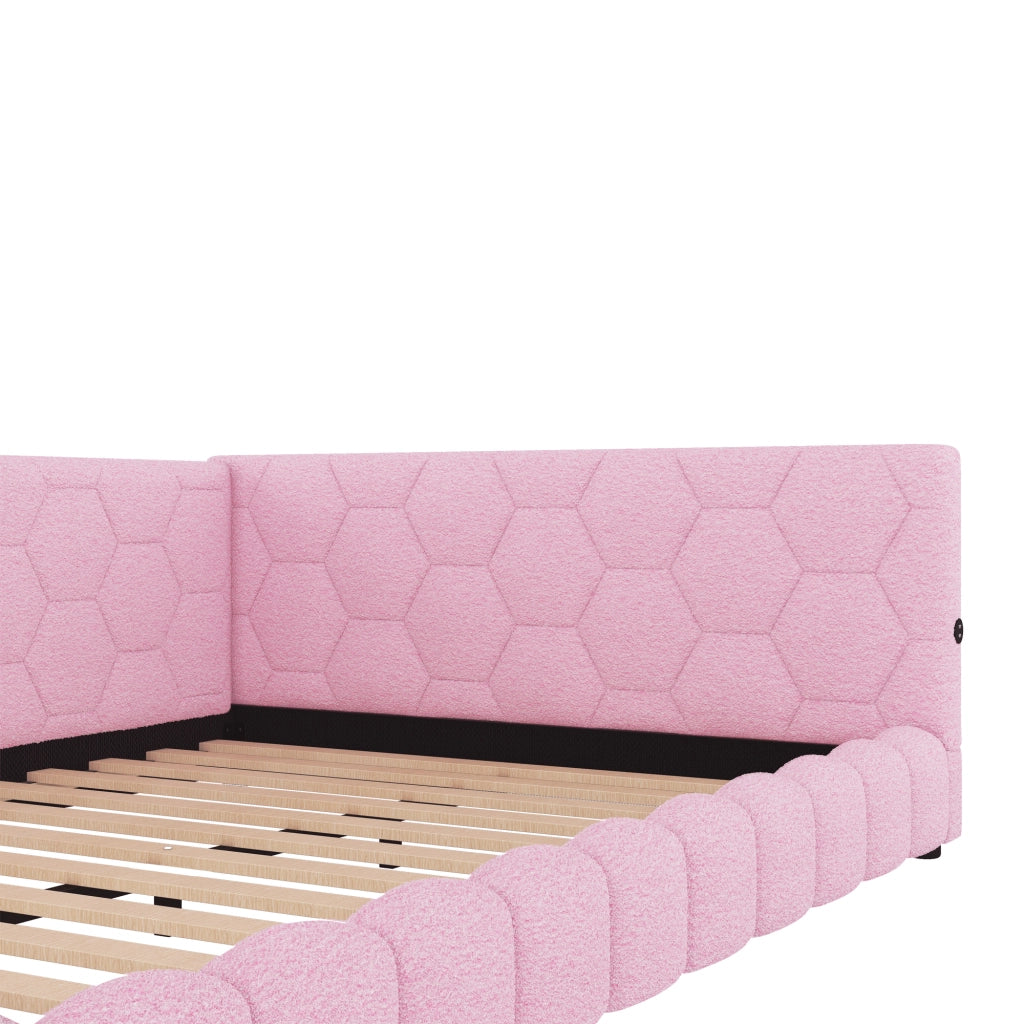 DESMIU Divano letto 140 × 200 cm 2 posti con luce LED, USB e Type-C, senza materasso, in velluto, rosa