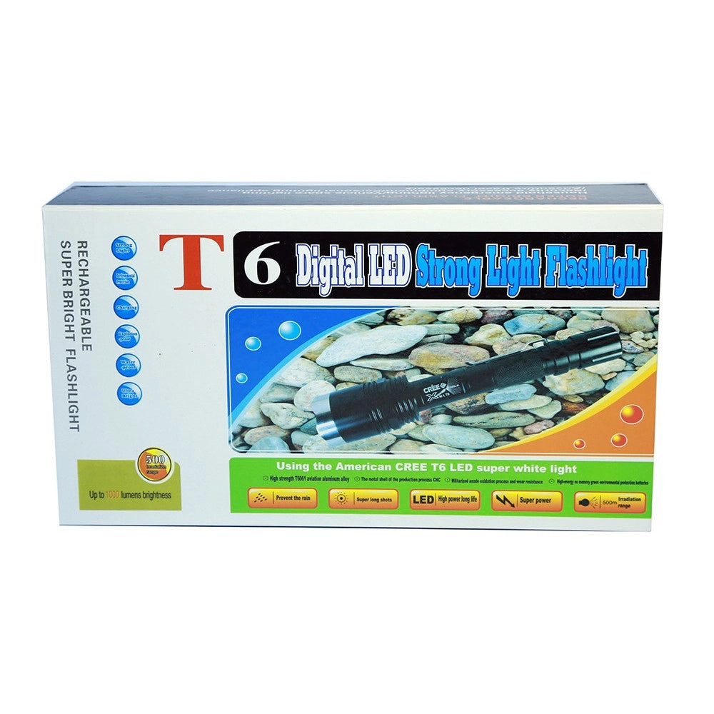 Trade Shop - Torcia Lampada Led Cree T6 Ricaricabile Tattica Impermeabile Con Prolunga Xmlt6 -