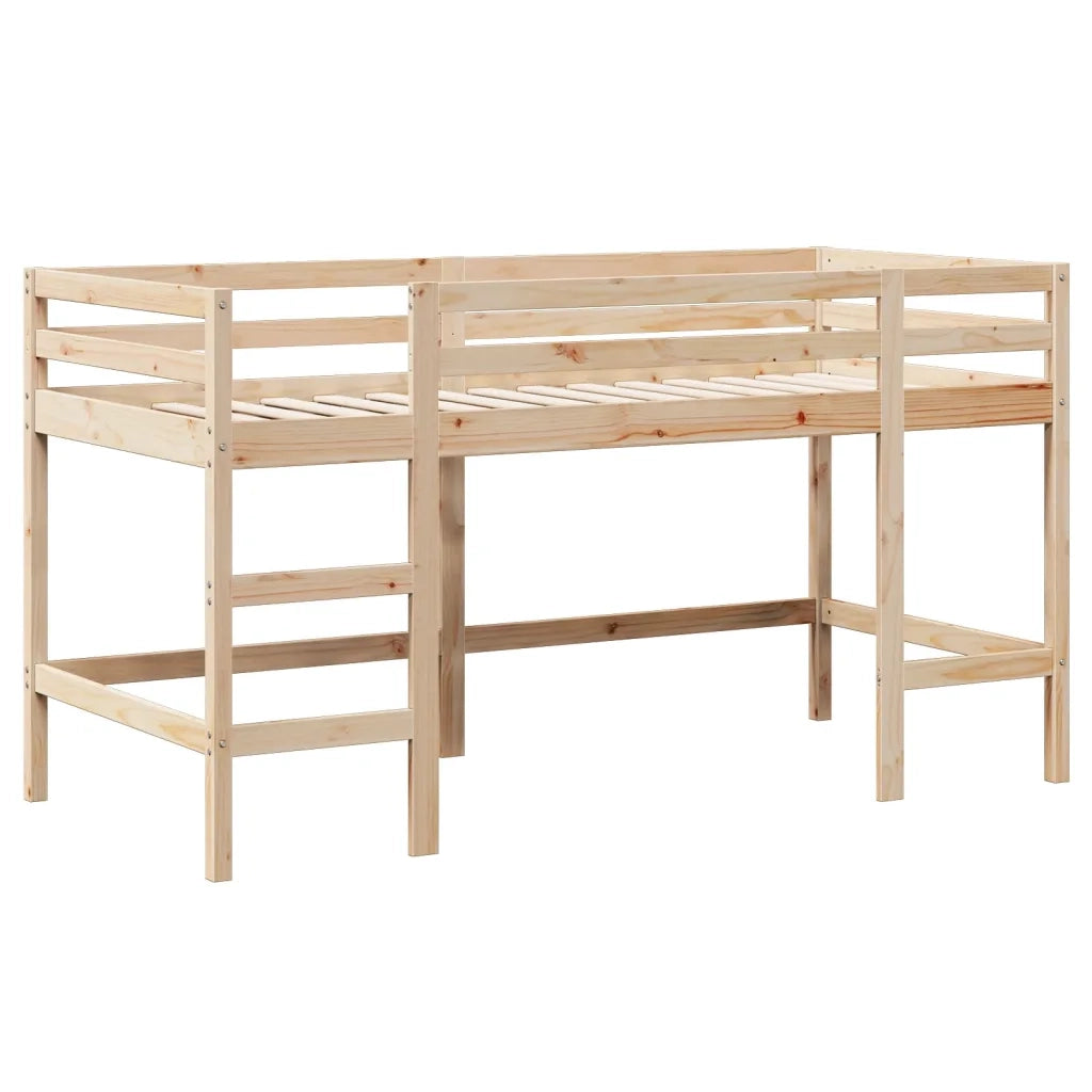 Letto singolo | Letto per adulti | Letto Soppalco con Scala e Tetto 90x190 cm Legno Massello Pino