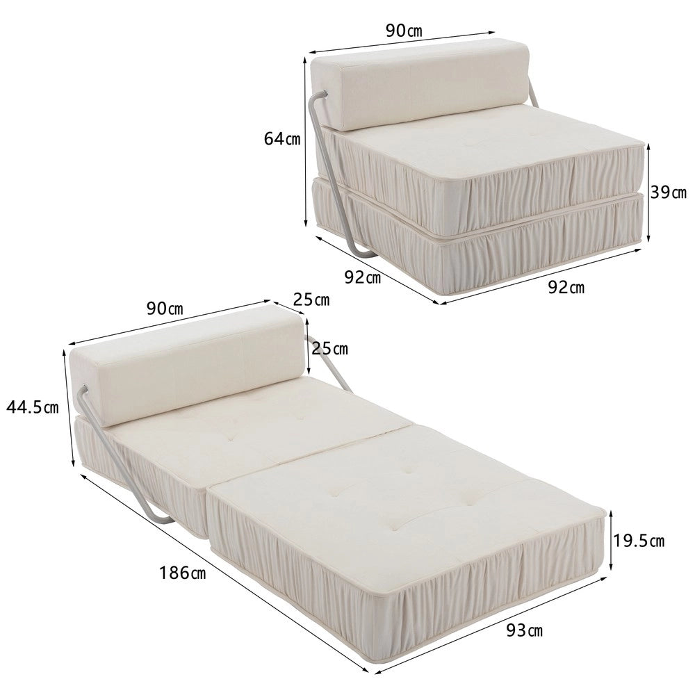 Divano Letto Pieghevole con Materasso ¨C Xylo ¨C Bianco, Tessuto, Cuscino Rimovibile