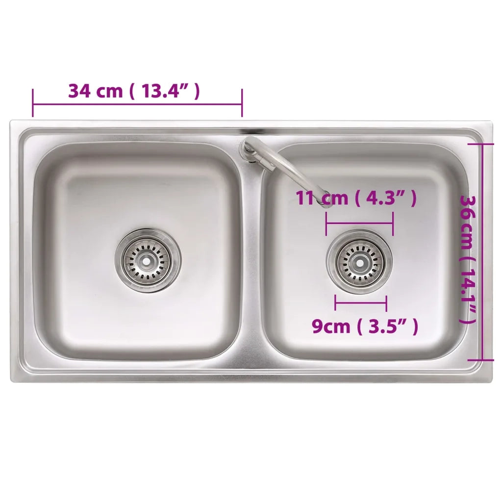 Lavello da Campeggio Vasca Doppia con Rubinetto in Acciaio Inox 151212