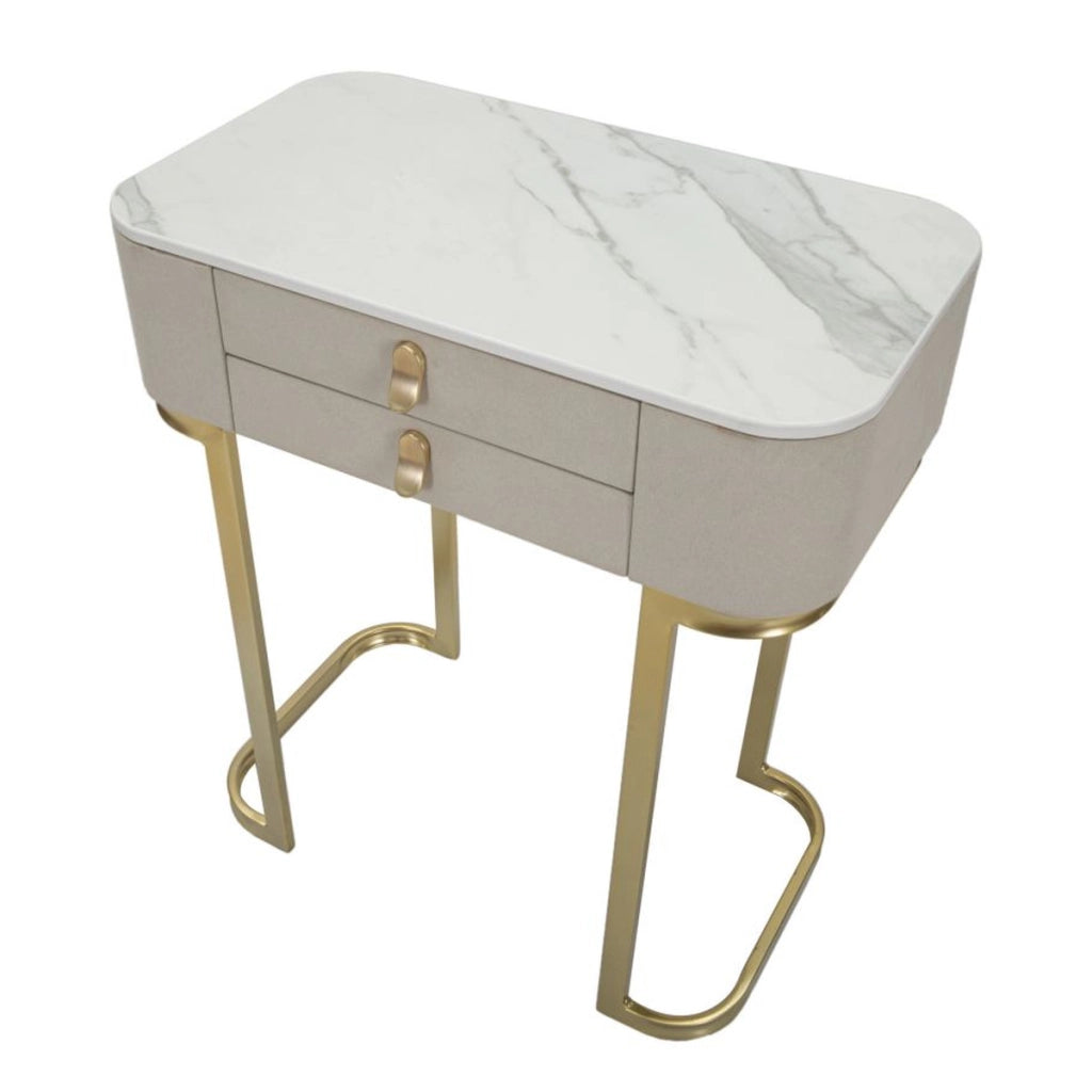 Console Beauty 2 cassetti in legno crema con gambe dorate