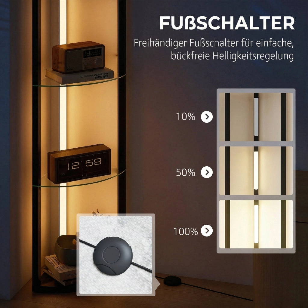 Lampada da terra con scaffale in vetro ¨C zephmum ¨C nero 3 livelli luminosit¨¤ interruttore a pedale