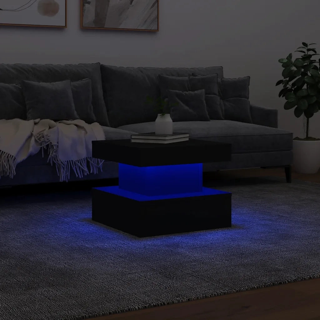 Tavolino da salotto | Tavolino da caff¨¨ | Tavolino da Soggiorno con Luci LED Nero 50x50x40 cm