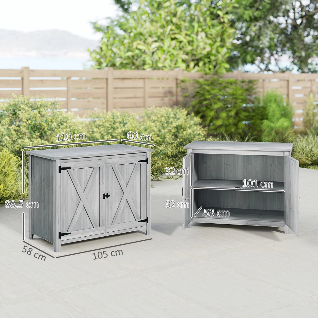 Armadio da giardino in legno con ripiani e doppie ante ¨C zephmum ¨C 110x60x88.5 cm grigio chiaro