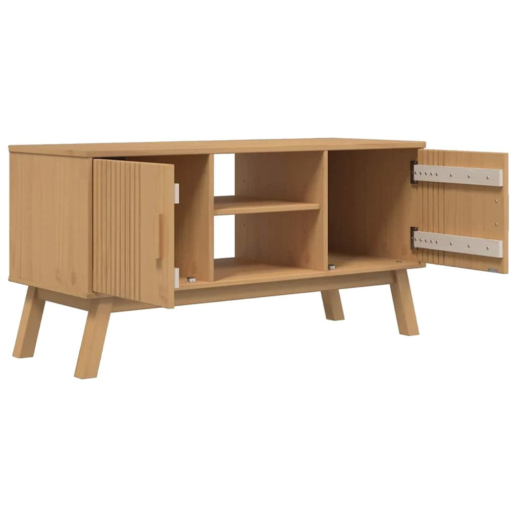 Mobile TV multimediale OLDEN mensola TV credenza sala da pranzo soggiorno camera da letto 114 x 43 x 57 cm legno di pino massello marrone 02_0028241
