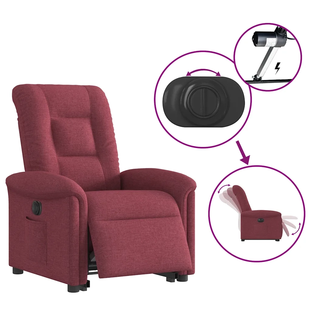 Poltrona Alzapersona Reclinabile Elettrica Rosso Vino Tessuto 3303277