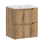 Set da bagno sospeso VANO in rovere chiaro 50cm: mobile sottolavabo con cassetti e frontale scanalato + lavabo incassato