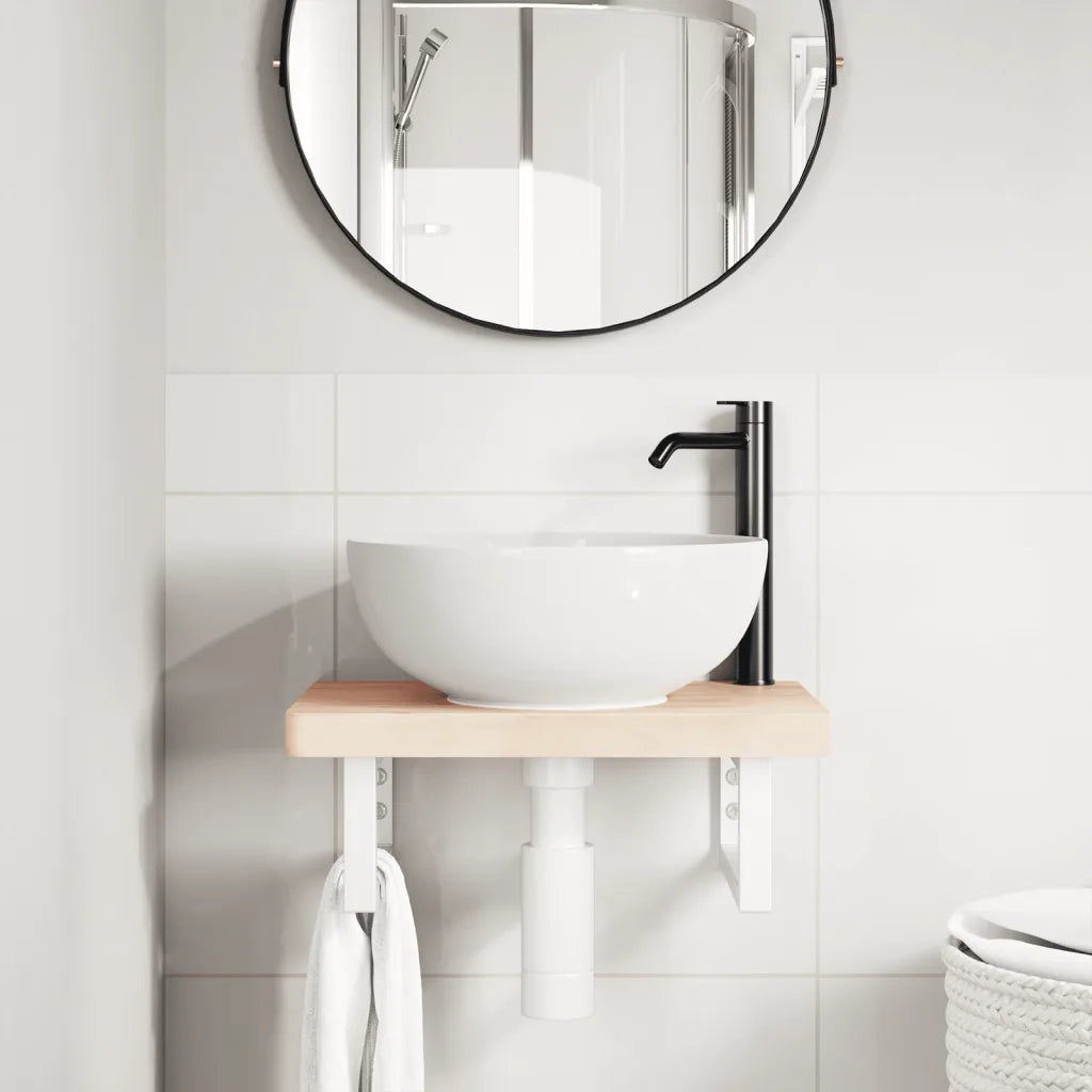 vidaXL Ripiano a Parete per Lavabo in Acciaio e Massello di Faggio