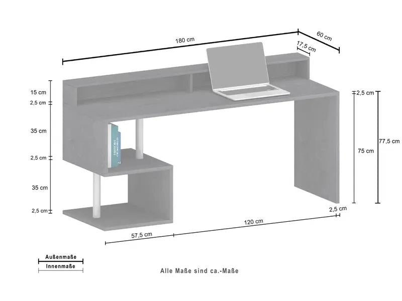 Scrivania Esse 180 con sopralzo: stile e funzionalità in un unico design innovativo