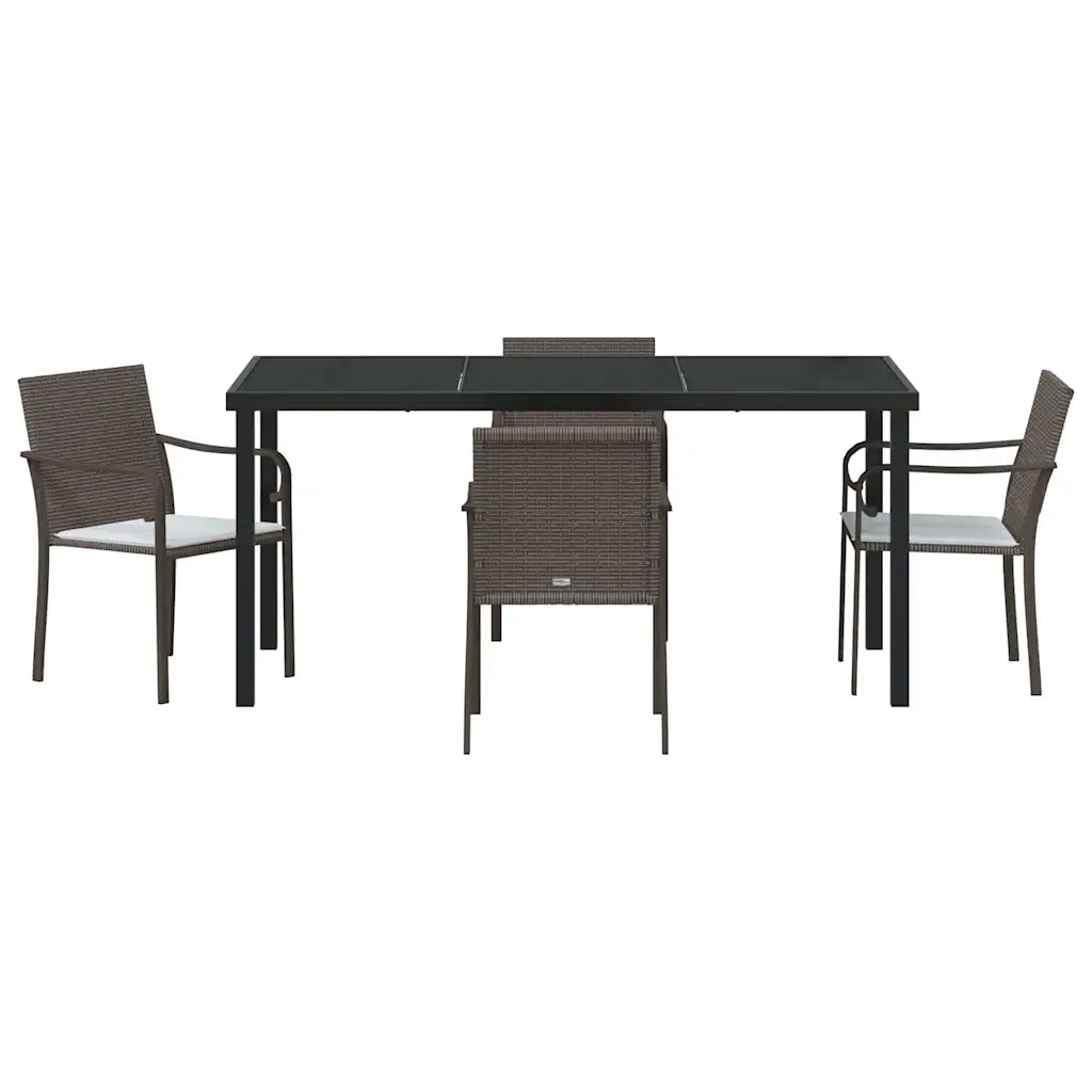 Set da Pranzo per Giardino 5 pcs Marrone e Nero Rattan in PE