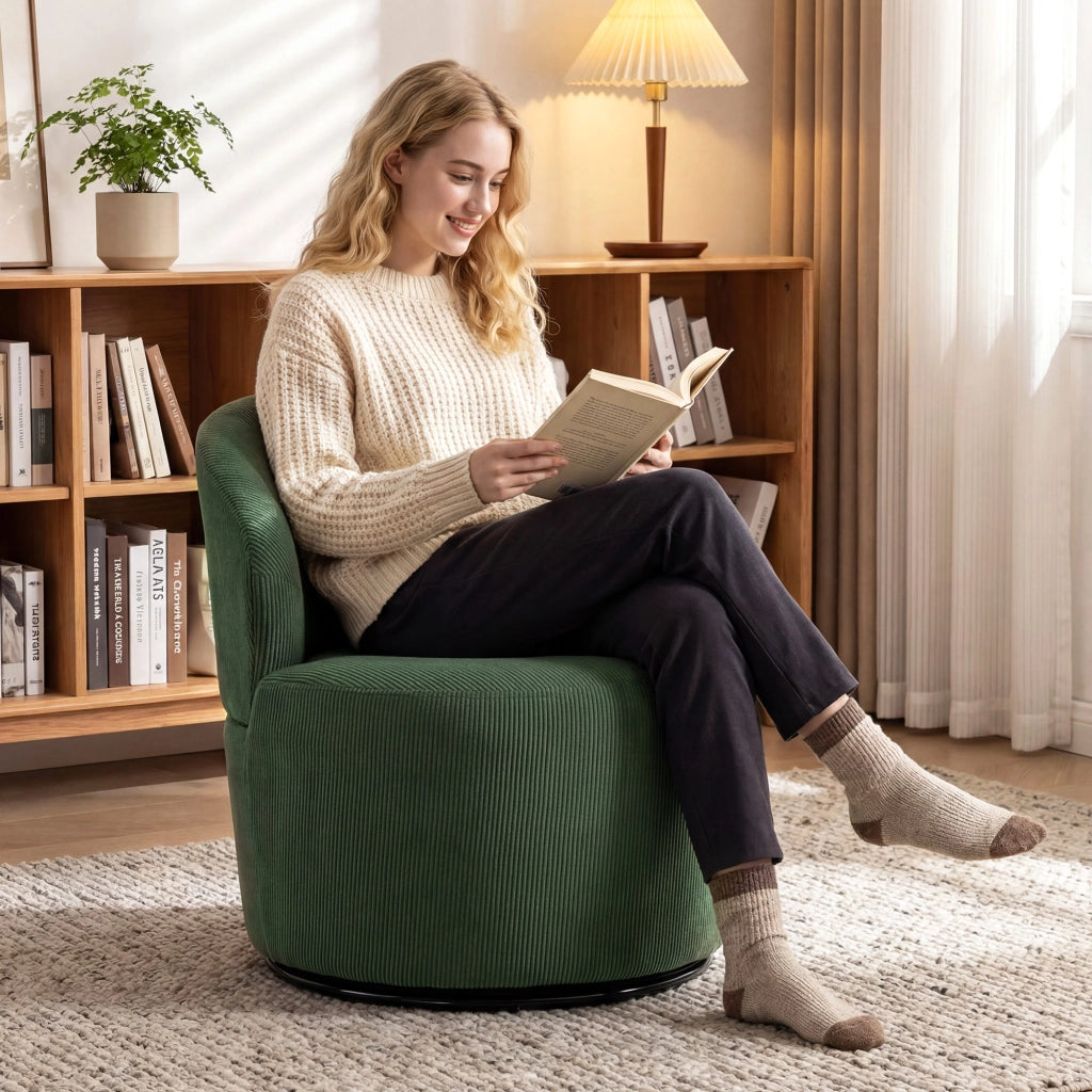 Poltrona girevole moderna 360¡ã ¨C Xylo ¨C tessuto verde con base rotonda
