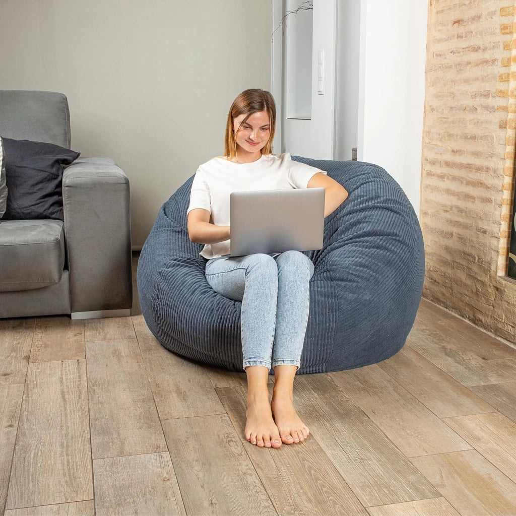 Pouf Poltrona Sacco Convertibile en Materasso/Futon Singolo Pieghevole 135x185 cm - Morbido, Tessuto di Velluto a Coste Larghe - Confortevole, Imbottitura in Schiuma (Blu Notte)