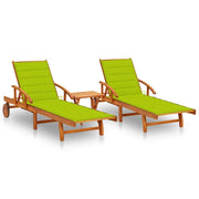 Set di 2 lettini prendisole sedie a sdraio lettini prendisole lettini da giardino mobili da giardino con tavolo e cuscini legno massello di acacia 02_0012097