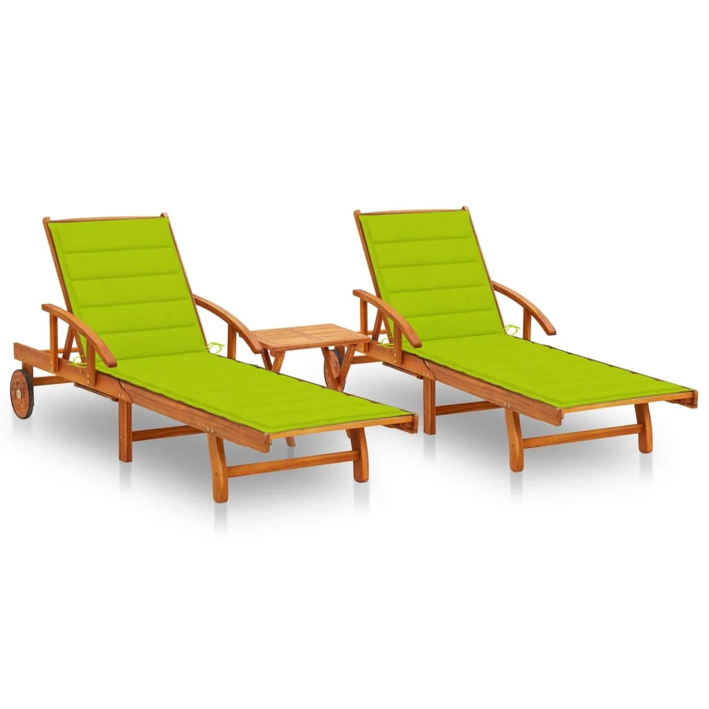 Set di 2 lettini prendisole sedie a sdraio lettini prendisole lettini da giardino mobili da giardino con tavolo e cuscini legno massello di acacia 02_0012097