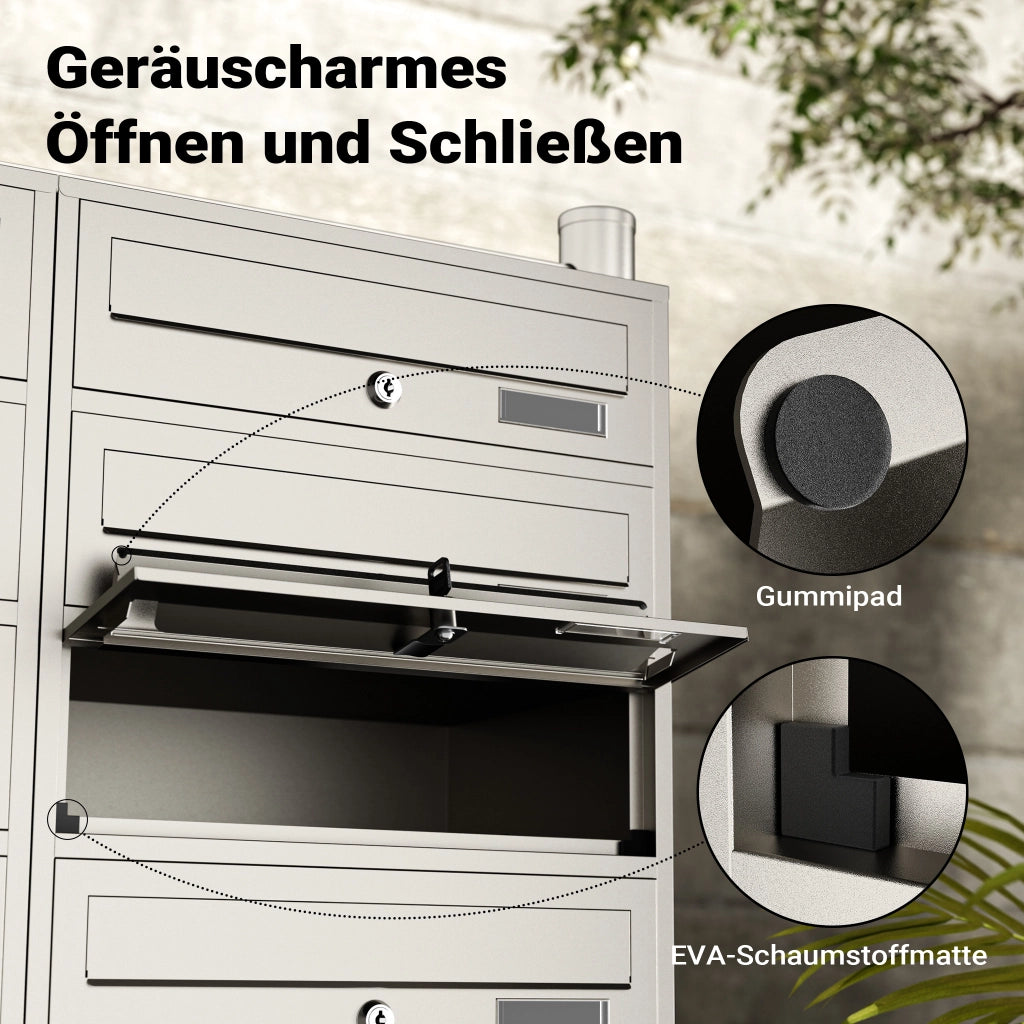 Cassetta postale condominiale autoportante, 10 posti, acciaio inox, 945 x 270 x 1500 mm, 2 moduli