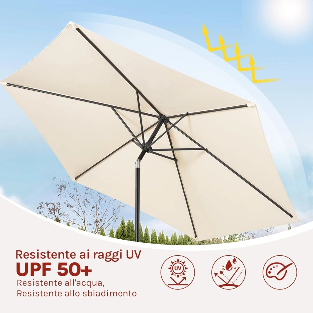 Ombrellone da Giardino, Ombrellone da Spiaggia Grande con Manovella, Ombrellone da Esterno, Protezione UV per Terrazza, Mare, Piscina