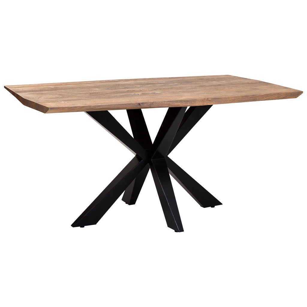 Tavolo da pranzo bordo conico in legno di acacia con finitura ruggine 160x90x76